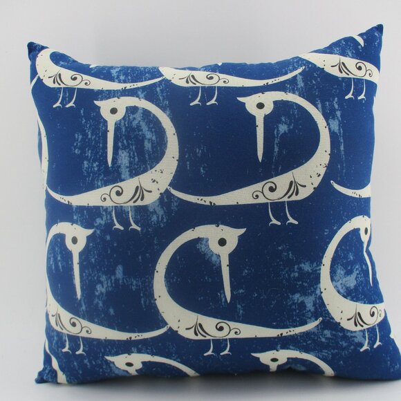 14" Navy Blue and White Exotic Phoenix Pillow. - Picture 2 of 6